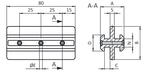 Schéma des ctes pour patin double de quidage manuel pour profilé aluminium