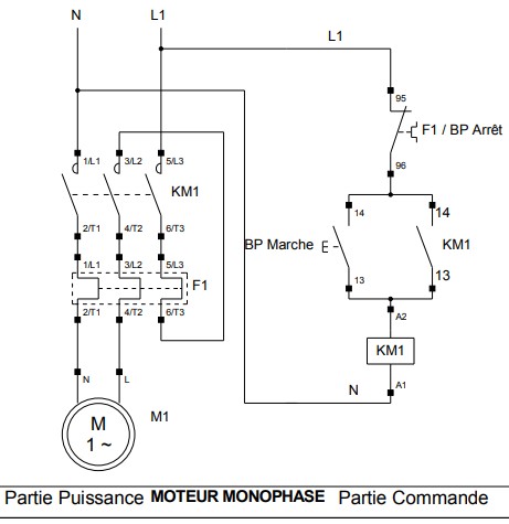 schéma de cablage Boitier de démarrage moteur avec relais thermique 400v