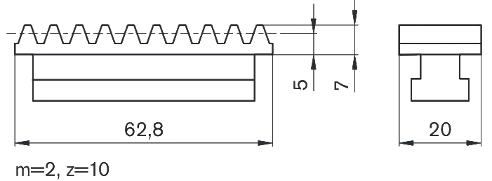 Schéma explicatif d'une crémaillre et pignon pour profilé aluminium en PA noir