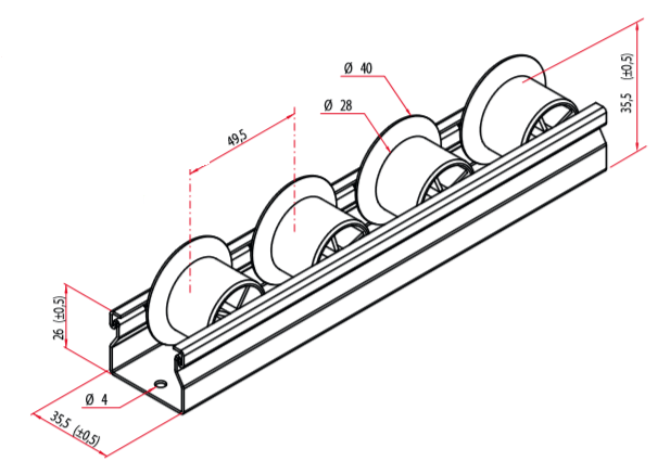 plan rail guidage galets guidés