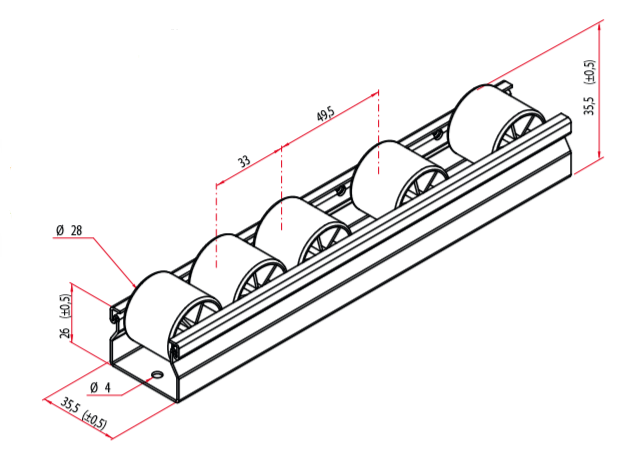 plan rail guidage galets nus
